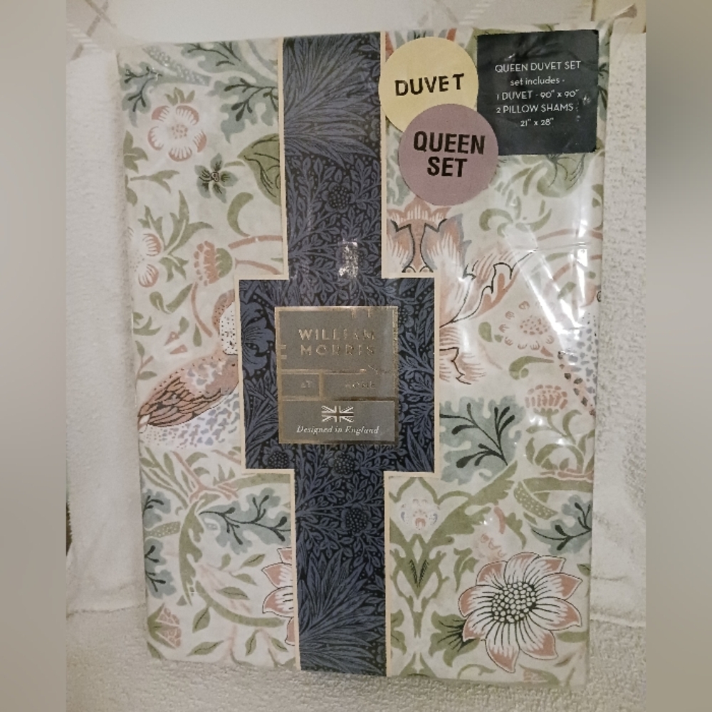 Strawberry Thief Queen Duvet Set Floral Design William Morris - Picture 1 of 16